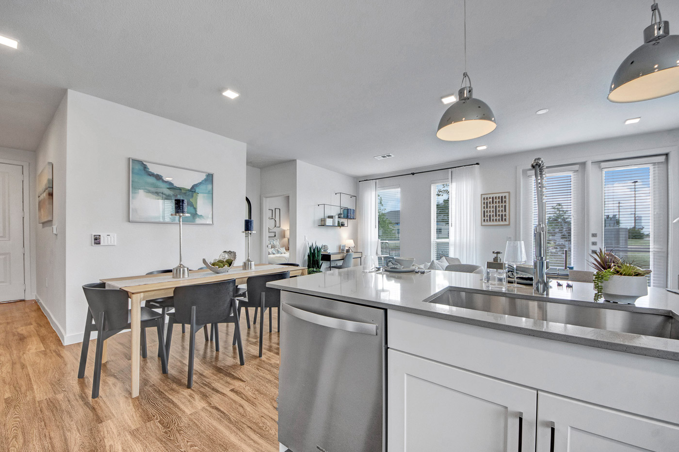 Modern apartment kitchen and dining interior photography