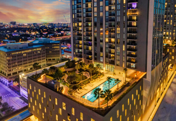 Drone Apartment Twilight Rooftop Pool City Drone Apartment Twilight Rooftop Pool City