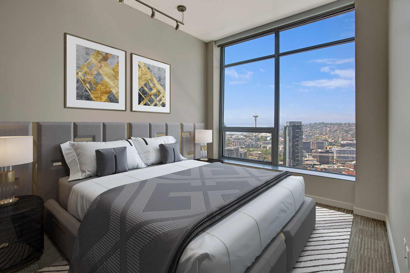 Virtual staging of bedroom showcasing furnished real estate listing